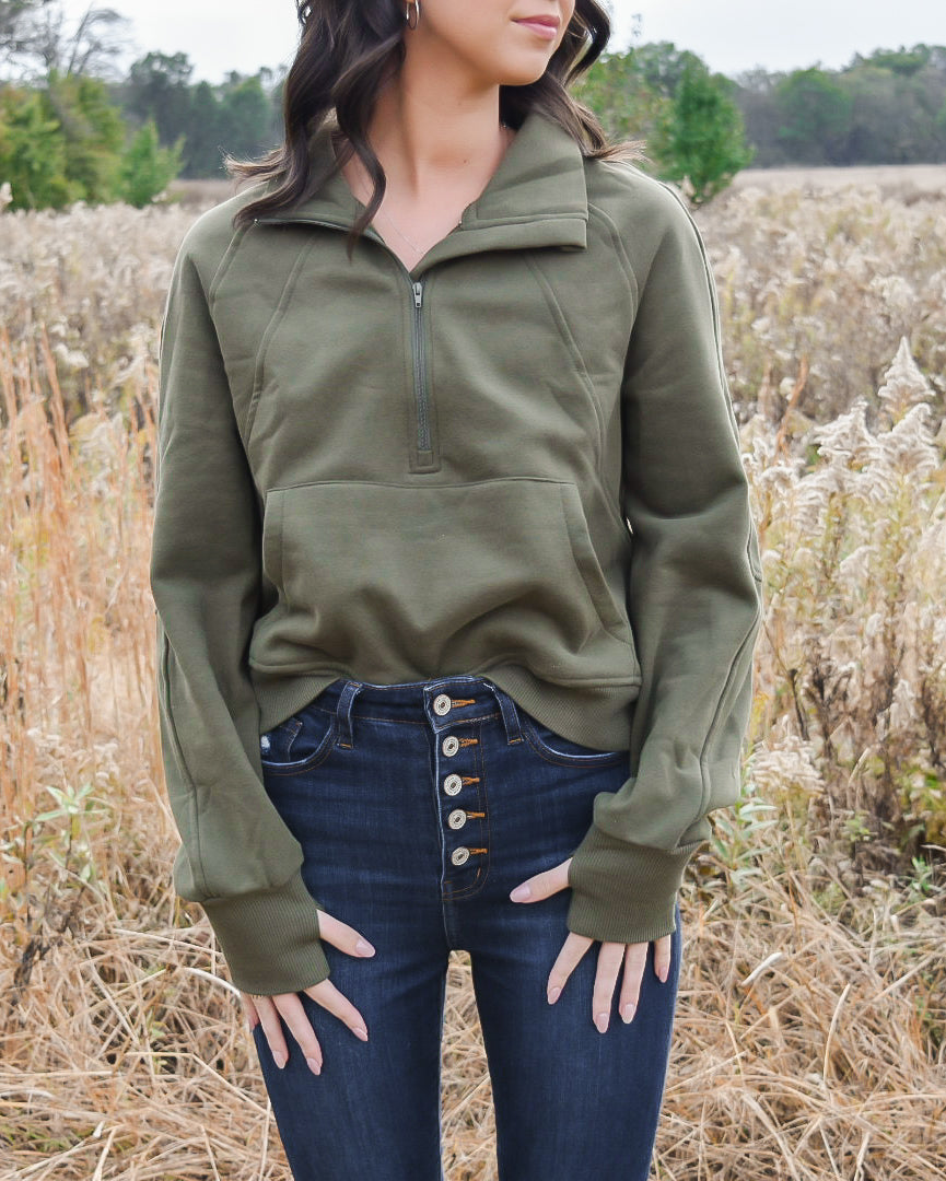 Army Green Half-Zip Sweatshirt